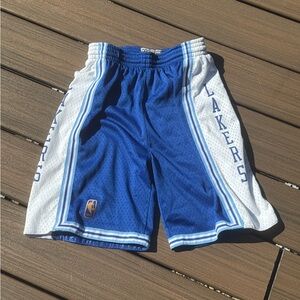 NBA Hardwood Classics Royal Blue and White LAKERS Shorts